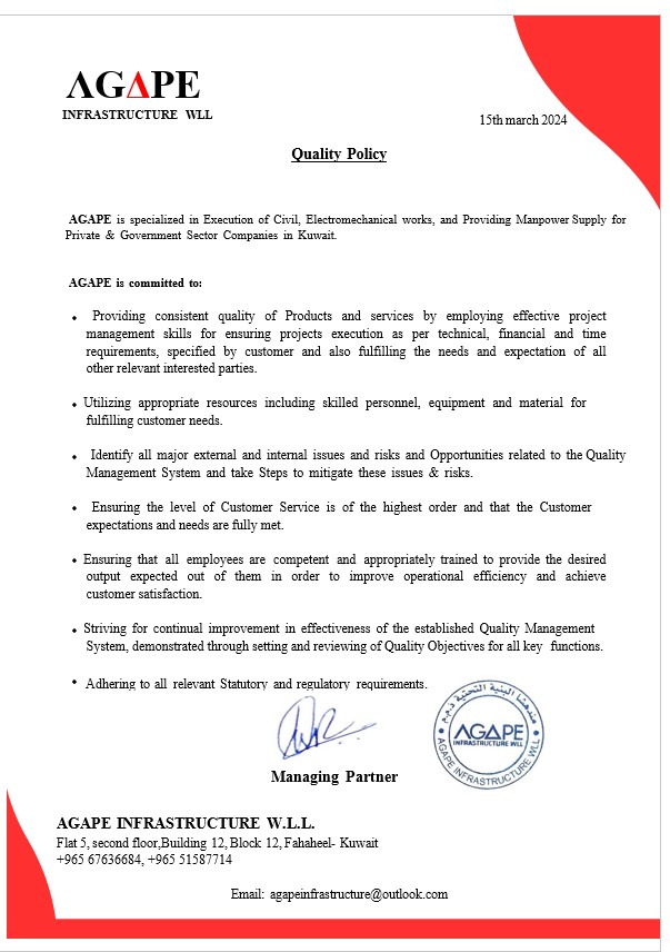 AGAPE Quality Policy Document — 15th March 2024