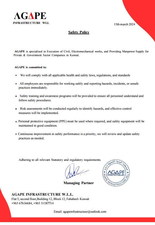 AGAPE Safety Policy Document — 15th March 2024